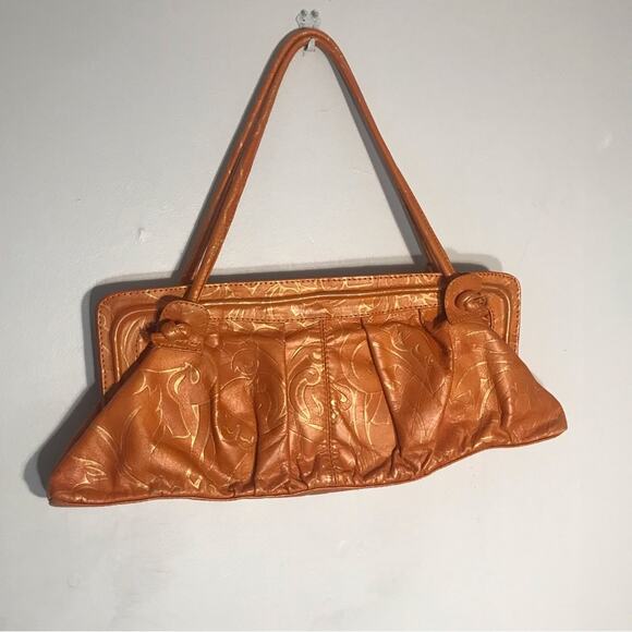 Colombian designer Nazly Villamizar lrg Leather clutch purse orange gold accent